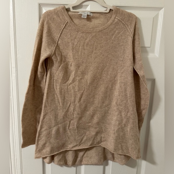Subtle Luxury 100% Cashmere Sweater Tan Beige Raw Hem Flowy XS/S Small - Picture 1 of 16